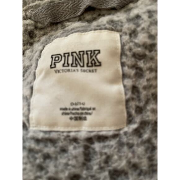 Victoria Secret PINK Sherpa Cardigan M/L Open Jacket Hoodie Gray Cozy Warm - Picture 6 of 7